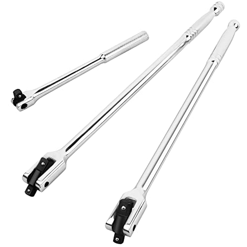 MAXPOWER 3Pcs Breaker Bar Set, Dual Drive 1/2" and 3/8" for 15-inch and 18-inch, 10-inch Short Breaker Bar 1/2"