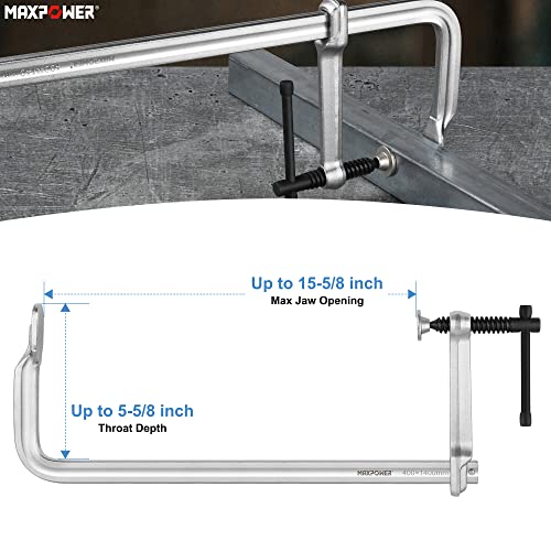 MAXPOWER Deep Throat F Clamp 15-5/8" x 5-5/8", Heavy Duty Welding Clamp