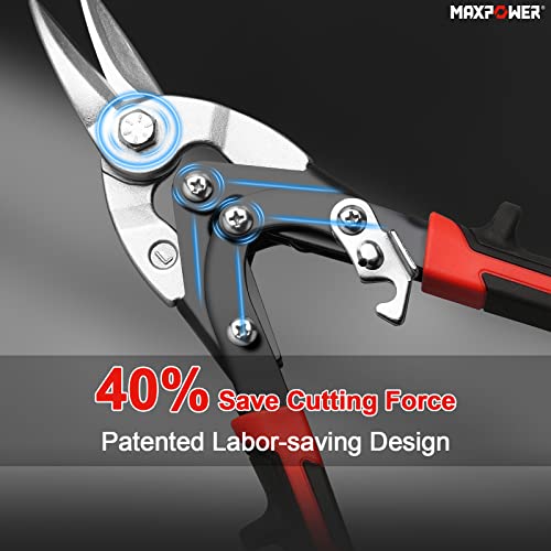 MAXPOWER 3 pcs Labor Saving Aviation Snips Set. 40% Labour Saving Left, Right and Straight Cut Snips 10-inch