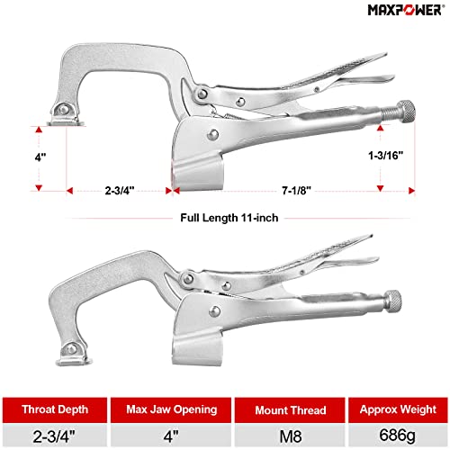 MAXPOWER Bench Clamp 11-inch, Welding Table Mount Locking C-Clamps, Pack of 2