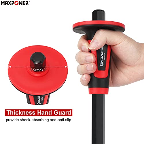 MAXPOWER 3PCS Masonry Chisel Set, 11 inch Point Chisel and Flat Chisel, 8 inch Brick Chisel, Tile Chisel Concrete Chisel with Thickness Hand Guard