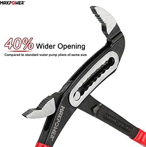 MAXPOWER 3Pcs Water Pump Pliers, 40% Wider Opening Plumbing Pliers Curved Jaw Quick Adjustment Pliers Set (12in. 10in. 7in.)