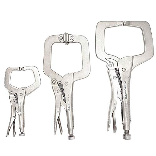 MAXPOWER Heavy Duty Locking C-Clamp Set 6-Inch, 9-Inch,11-Inch, 3-Piece Locking Pliers Nickel Plated C Pliers With Regular Tip and Swivel Pads