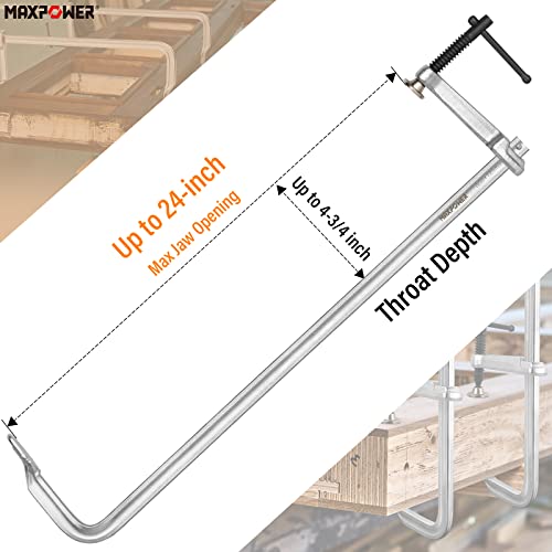 MAXPOWER F Clamp 24 inch, Heavy Duty Clamps for Welding, Max Jaw 24-inch, Throat depth 4-3/4 inch, Pack of 2