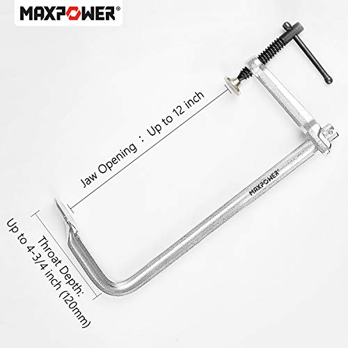 MAXPOWER Heavy Duty F Clamp 12-Inch x 4-3/4-Inch Throat (300 x 120mm Throat), Pack of 1