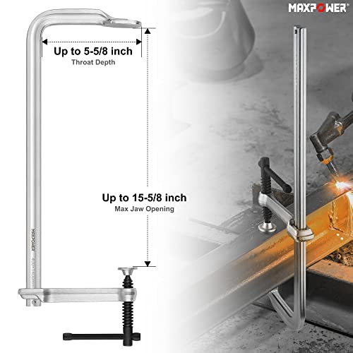 MAXPOWER Deep Throat F Clamp 15-5/8" x 5-5/8", Heavy Duty Clamps for Welding, Pack of 2