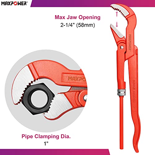 MAXPOWER 12 inch Swedish Pipe Wrench, 45 Degree Angled