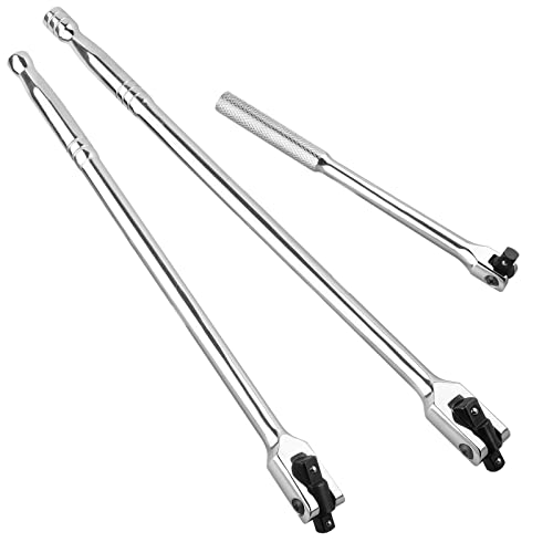 MAXPOWER 3Pcs Breaker Bar Set, Dual Drive 1/2" and 3/8" for 15-inch and 18-inch, 10-inch Short Breaker Bar 1/2"