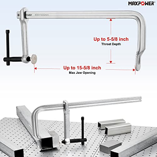 MAXPOWER Deep Throat F Clamp 15-5/8" x 5-5/8", Heavy Duty Bar Clamp for Welding, Pack of 4