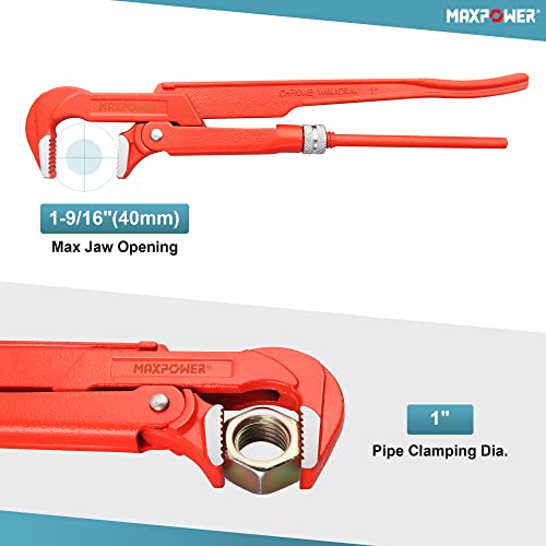 MAXPOWER Swedish Pipe Wrench 12 inch x 90 Degree Angled Jaw
