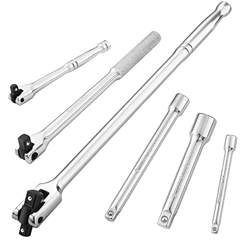 MAXPOWER Breaker Bar and Socket Extension Bar Set, Included 1/4" 3/8" 1/2" drive Extensions, 15 inch 10 inch and 6 inch Breaker Bars