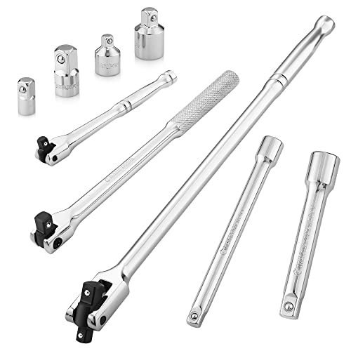 MAXPOWER Breaker Bar and Extension and Socket Adapter Set, Included 15 inch 10 inch and 6 inch Breaker Bars, 3/8" 1/2" drive Extensions, and 4PCS Socket Adapter