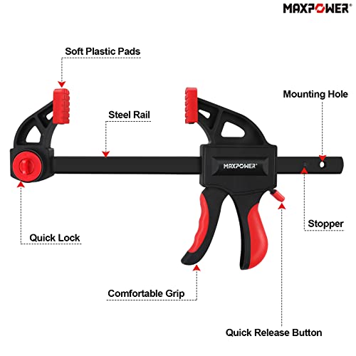MAXPOWER Bar Clamp for Woodworking, Quick Release Wood Clamps Convert to a Spreader, 6-pieces Woodworking Clamps Set 24 inch (2) 12 inch (2) 6 inch (2)
