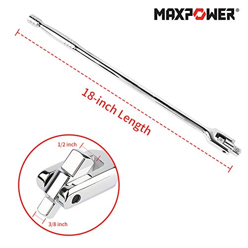 MAXPOWER 18-Inch Breaker Bar 1/2-Inch and 3/8-Inch Drive Dual-drive Flex Handle Chrome-plated drvie