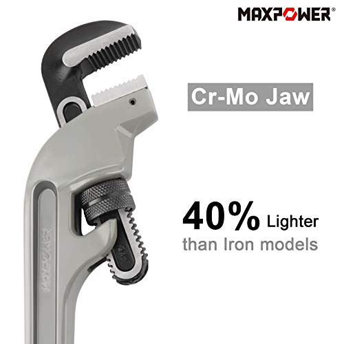 MAXPOWER 24-Inch Offset Pipe Wrench, 40% Lighter Alumimum Plumbing Wrench Clamping Capacity Up to 70mm