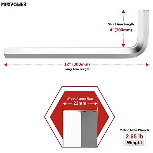 MAXPOWER 22mm Jumbo Hex Key, L-shape Metric Allen Wrench