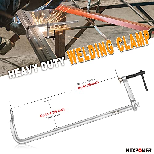 MAXPOWER F Clamp 20 inch, Heavy Duty Welding Clamps, Max Open 20-inch, Throat depth 4-3/4 inch, Pack of 2