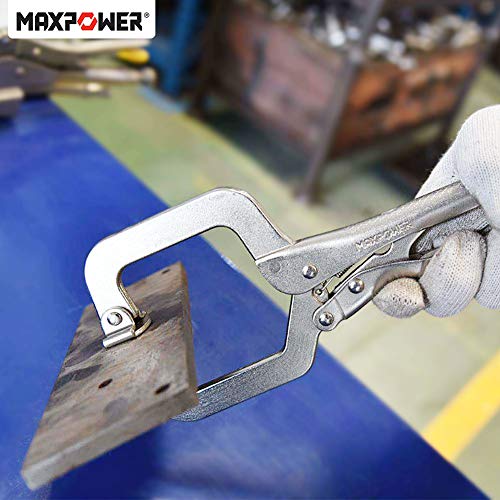 MAXPOWER Heavy Duty Locking C-Clamp Set 6-Inch, 9-Inch,11-Inch, 3-Piece Locking Pliers Nickel Plated C Pliers With Regular Tip and Swivel Pads