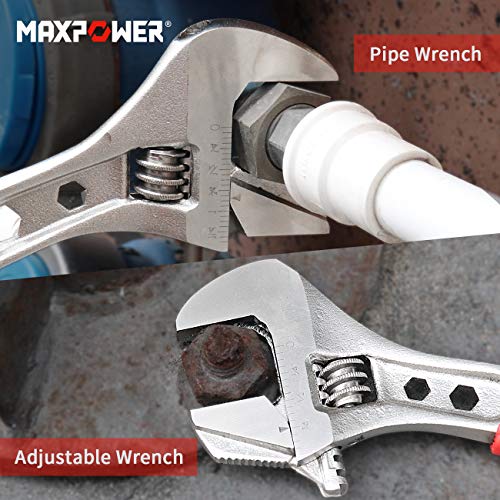 MAXPOWER 4 PCS Adjustable Wrench, Reversible Jaw Adjustable Spanner Wrench Set with Box End and Hex Function (6 in. 8 in. 10 in. 12 in.)