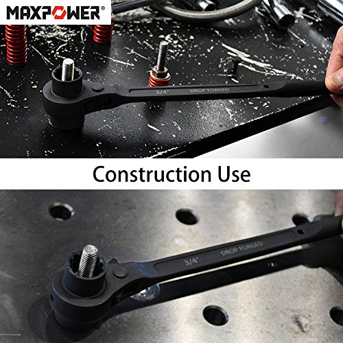 MAXPOWER 2 Pieces Spud Ratchet Set, 3/4 Inch x 7/8 Inch Dual Socket Spud Ratchet, 17mm x 19mm Metric Spud Ratchet Scaffold Wrench