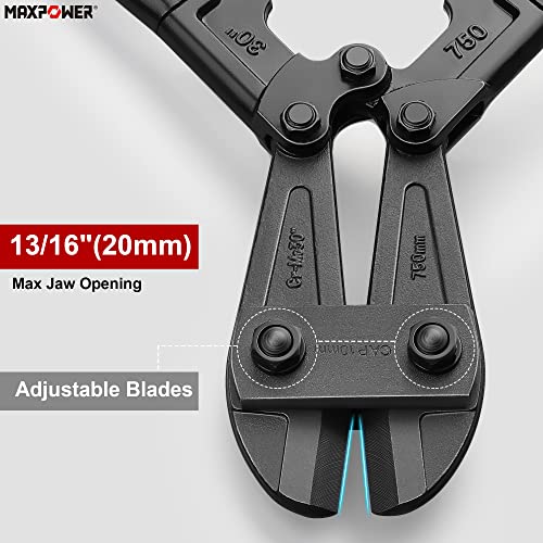 MAXPOWER Bolt Cutter 30 inch, Max Jaw Opening 13/16", Heavy Duty Metal Cutters with Ergonomic Rubber Long Handle