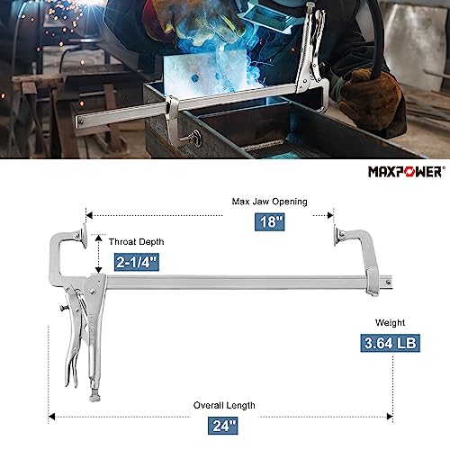MAXPOWER 18 inch Sliding Arm Locking Clamp, Max Jaw Opening Capacity 18", Throat Depth 2-1/4"