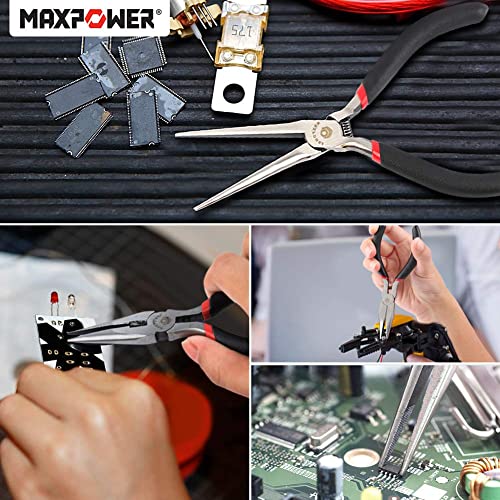 MAXPOWER 8Pcs Mini Jewelry Pliers Set, Diagonal Pliers, Long Nose Pliers, End Cutting Pliers, Bent Nose Pliers, Combination Pliers, Flat Nose Pliers, Needle Nose Pliers, Round Nose Pliers (4.5-inch)