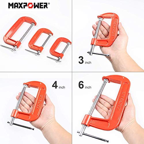 MAXPOWER 4-pieces C Clamps Set, 6 Inch C Clamp, Up To 6-Inch Jaw Opening, 2-3/4 Inch Throat Depth