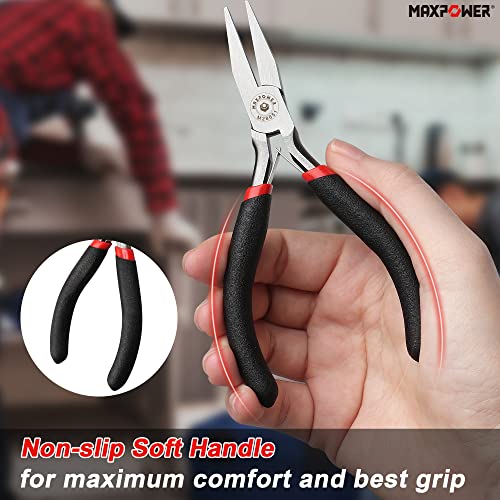 MAXPOWER 8Pcs Mini Jewelry Pliers Set, Diagonal Pliers, Long Nose Pliers, End Cutting Pliers, Bent Nose Pliers, Combination Pliers, Flat Nose Pliers, Needle Nose Pliers, Round Nose Pliers (4.5-inch)