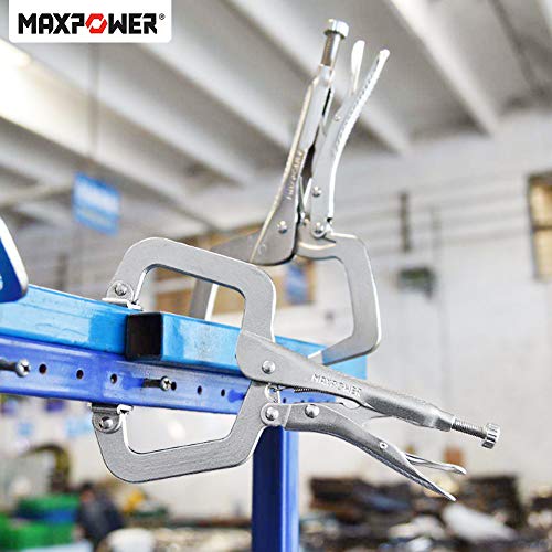MAXPOWER Heavy Duty Locking C-Clamp Set 6-Inch, 9-Inch,11-Inch, 3-Piece Locking Pliers Nickel Plated C Pliers With Regular Tip and Swivel Pads