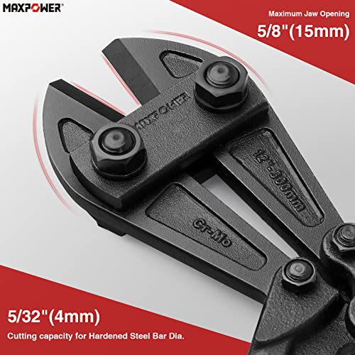 MAXPOWER Bolt Cutter 12 inch, Small Mini Bolt Cutter for Wire, Max Jaw Opening 5/8" and Cr-Mo Blade with Ergonomic Rubber Handle