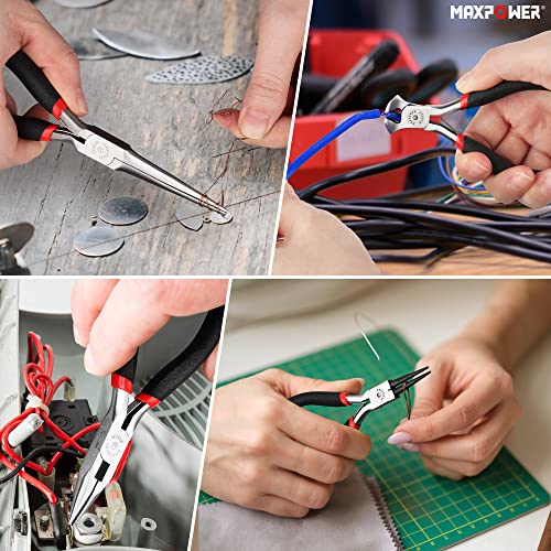 MAXPOWER 8Pcs Mini Jewelry Pliers Set, Diagonal Pliers, Long Nose Pliers, End Cutting Pliers, Bent Nose Pliers, Combination Pliers, Flat Nose Pliers, Needle Nose Pliers, Round Nose Pliers (4.5-inch)