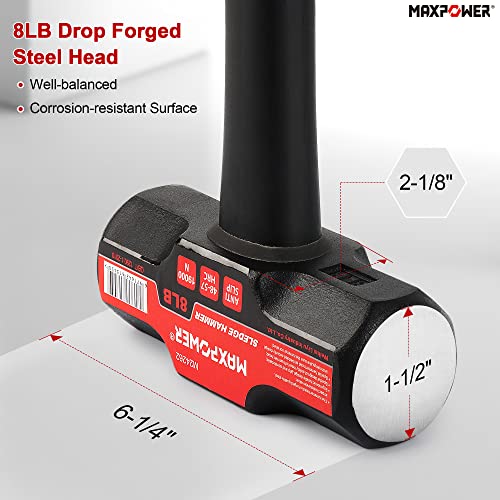 MAXPOWER 8lb Sledge Hammer, 32 inch Fiberglass Handle Length