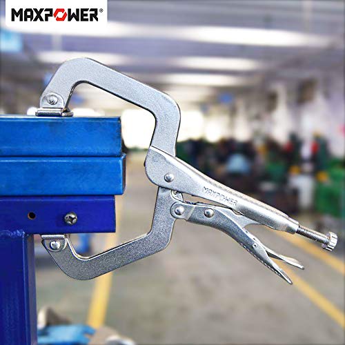 MAXPOWER Heavy Duty Locking C-Clamp Set 6-Inch, 9-Inch,11-Inch, 3-Piece Locking Pliers Nickel Plated C Pliers With Regular Tip and Swivel Pads