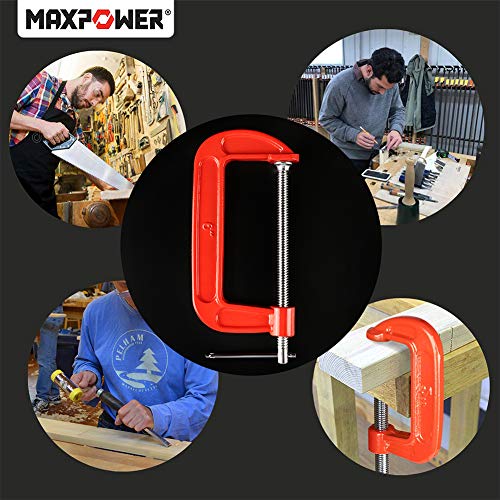 MAXPOWER 4-pieces C Clamps Set, 6 Inch C Clamp, Up To 6-Inch Jaw Opening, 2-3/4 Inch Throat Depth