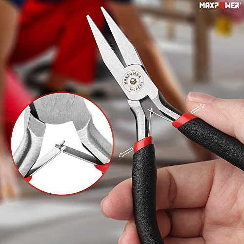 MAXPOWER 8Pcs Mini Jewelry Pliers Set, Diagonal Pliers, Long Nose Pliers, End Cutting Pliers, Bent Nose Pliers, Combination Pliers, Flat Nose Pliers, Needle Nose Pliers, Round Nose Pliers (4.5-inch)