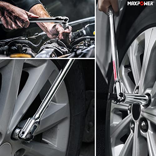 MAXPOWER 3Pcs Breaker Bar Set, Dual Drive 1/2" and 3/8" for 15-inch and 18-inch, 10-inch Short Breaker Bar 1/2"