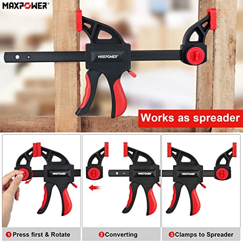 MAXPOWER Bar Clamp for Woodworking, Quick Release Wood Clamps Convert to a Spreader, 6-pieces Woodworking Clamps Set 24 inch (2) 12 inch (2) 6 inch (2)