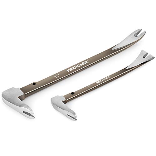 MAXPOWER 2Pcs Nail Puller Set. 8-Inch and 12-Inch Nail Puller Pry Bar and Chisel Scraper