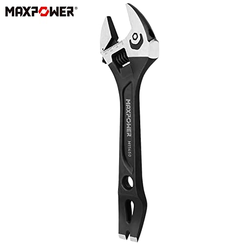 MAXPOWER 12-inch Adjustable Wrench, 3-in-1 Multifuntional Demolition Wrench Spanner with Hammer Face and End Pry Bar Functional