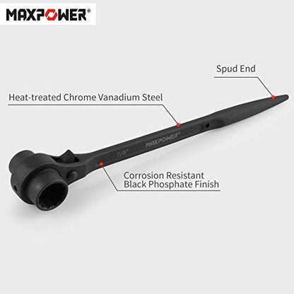 MAXPOWER 2 Pieces Spud Ratchet Set, 3/4 Inch x 7/8 Inch Dual Socket Spud Ratchet, 17mm x 19mm Metric Spud Ratchet Scaffold Wrench
