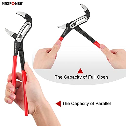 MAXPOWER 3Pcs Water Pump Pliers, 40% Wider Opening Plumbing Pliers Curved Jaw Quick Adjustment Pliers Set (12in. 10in. 7in.)