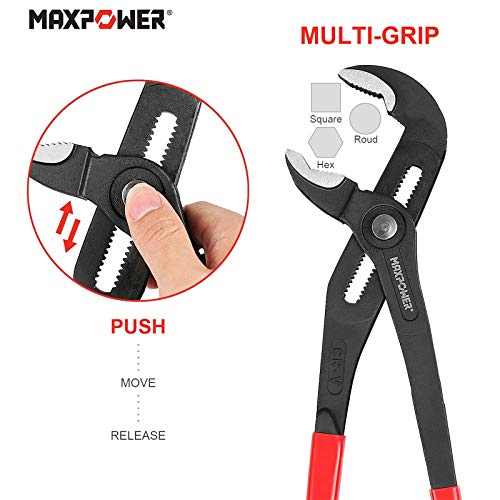 MAXPOWER Water Pump Pliers Set. Plumbing Pliers 3 Pieces Kitbag Set. 7-Inch, 10-Inch and 16-Inch Push Button Quick Adjust Tongue and Groove Pliers Set