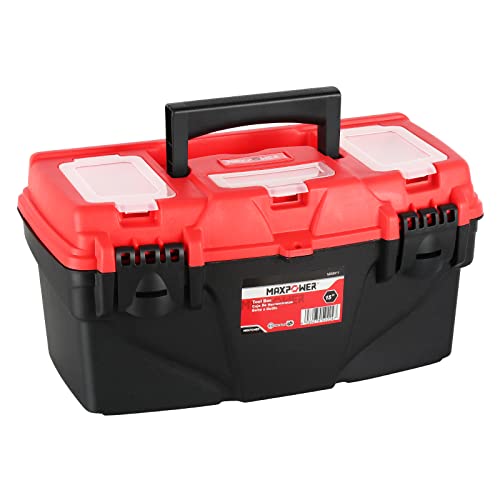 MAXPOWER Tool Box 15 inch, Plastic Tool Boxes with Removable Tray & Dual Lock Secured For Home
