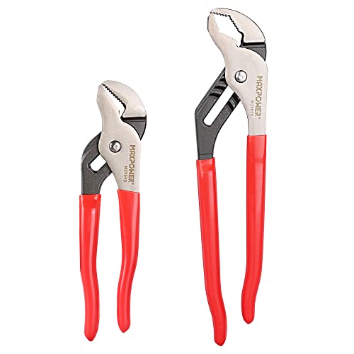 MAXPOWER Groove Joint Pliers Set, 8 inch and 12 inch Quick Adjustable Serrtated V Jaw Tongue and Groove Pliers