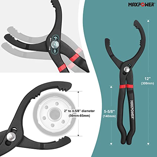 MAXPOWER Oil Filter Wrenches Set 12 inch Oil Filter Pliers 3 Jaw Adj