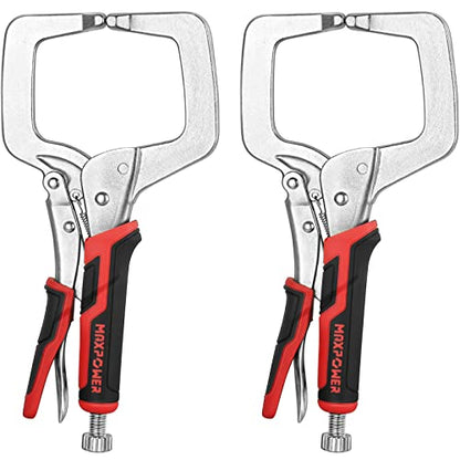 MAXPOWER 11-inch Locking C Clamp Set, 2 Pack Heavy Duty Locking Pliers with Regular Tip for Welding and Woodworking