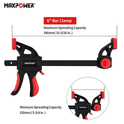 MAXPOWER 6-inch Bar Clamp and 13-inch Spreader, Pack of 4