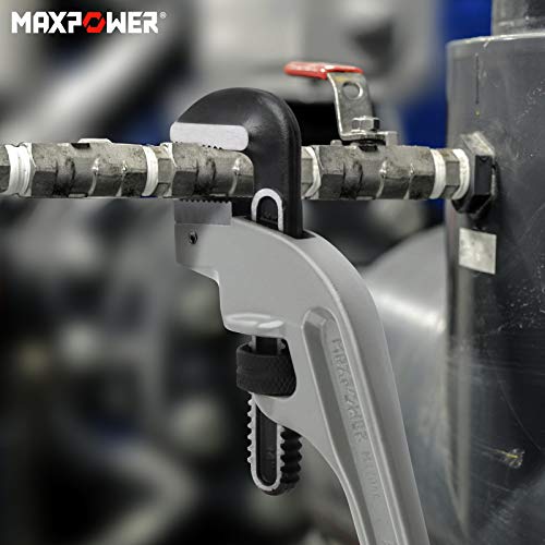 MAXPOWER 14-inch End Pipe Wrench, 45 Degree Aluminum Offset Pipe Wrench, Ideal for Pipe Working Close to The Wall