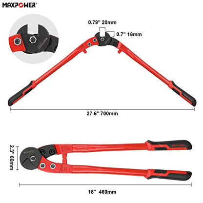 MAXPOWER Cable Cutters,18-Inch Heavy Duty Wire Rope Cutter, Steel Wire Cutters Heavy Duty Industrial Strength Cable Cutter for Hard Wire Ropes, Stainless Steel Wire